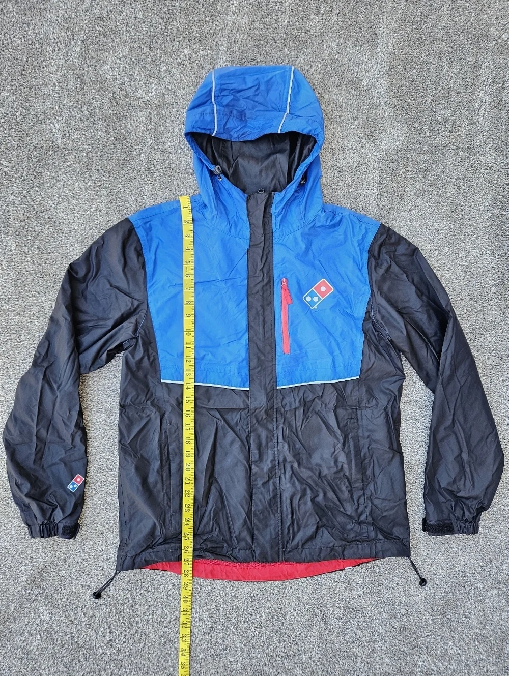 Dominos Pizza Jacket Black Blue Hooded Windbreaker Reflective Full Zip Mens M